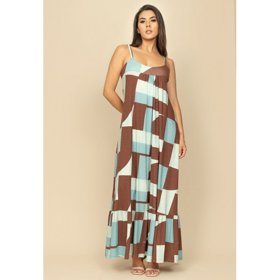 Vestido Longo Jataí Trapézio Malha Estampa Santa Rosa do Tocantins