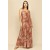 Vestido Longo Jataí Trapézio Malha Camadas Estampa Palmas Terra