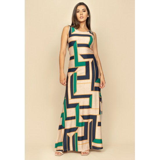 Vestido Longo Butiá Malha Regata Estampa Chapada de Areia