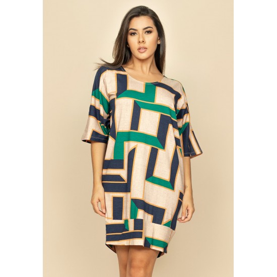 Vestido Curto Malha Morcego Estampa Chapada de Areia