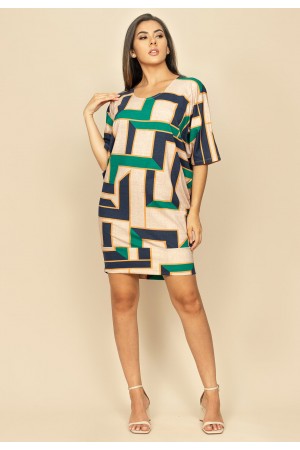 Vestido Curto Malha Morcego Estampa Chapada de Areia