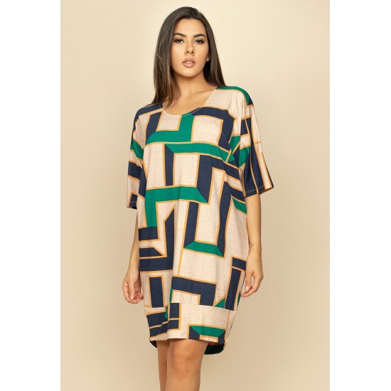 Vestido Curto Malha Morcego Estampa Chapada de Areia