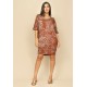 Vestido Curto Malha Morcego Estampa Palmas Terra