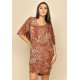Vestido Curto Malha Morcego Estampa Palmas Terra