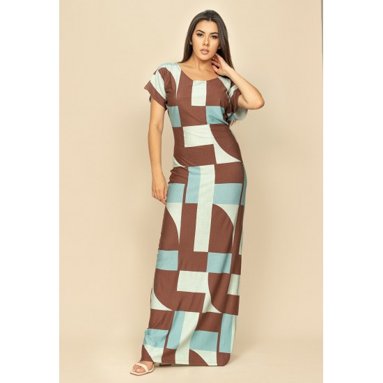 Vestido Longo Malha Fenda na Lateral Estampa Santa Rosa do Tocantins