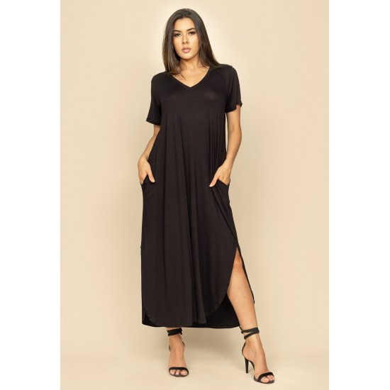 Vestido Midi Abapã Malha com Bolso Preto