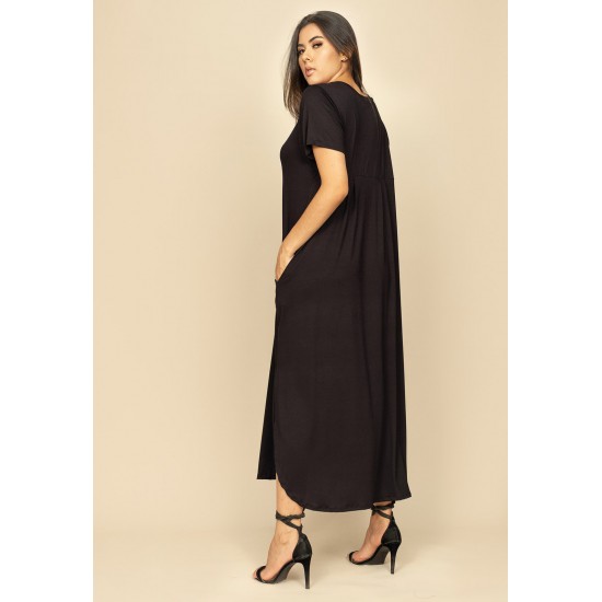 Vestido Midi Abapã Malha com Bolso Preto
