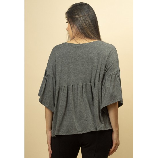 Blusa Bata Fulô Babado Malha Mescla