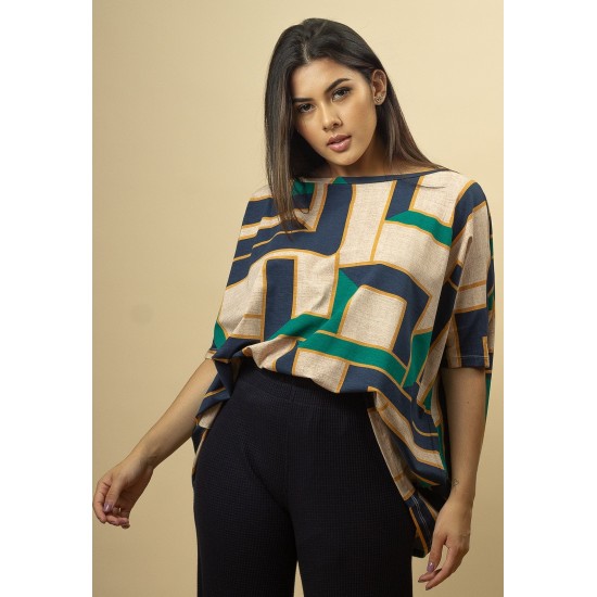 Blusa Ampla  Morcego Manga Curta Chapada de Areia