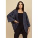 Kimono Ponto Tricot Manga Ampla Azul