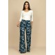 Calça Pantalona Granja Malha Estampa Hibisco Blue