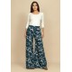 Calça Pantalona Granja Malha Estampa Hibisco Blue
