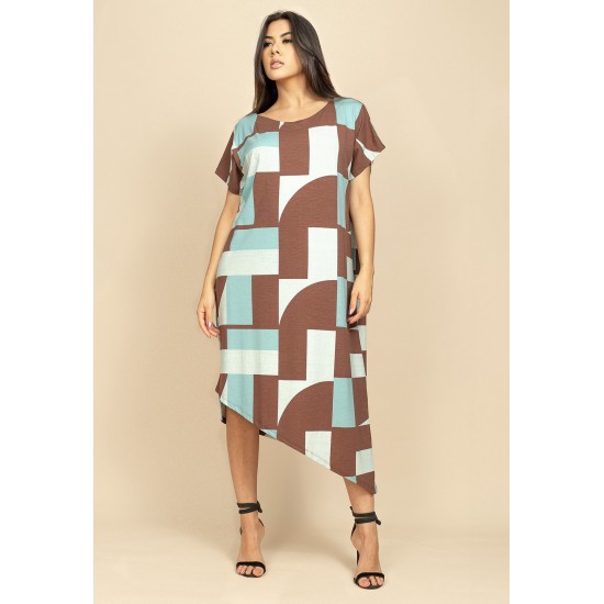 Vestido Midi Malha Assimétrico Estampa Santa Rosa do Tocantins