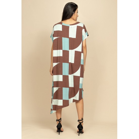 Vestido Midi Malha Assimétrico Estampa Santa Rosa do Tocantins