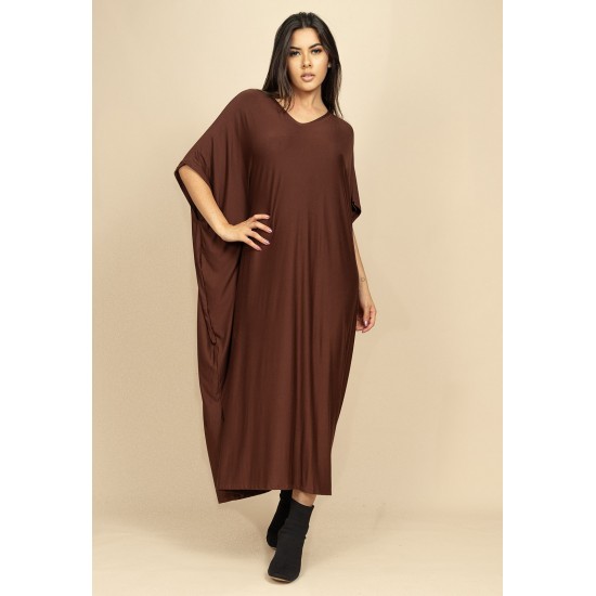Vestido Kaftan Malha Saruel Marrom