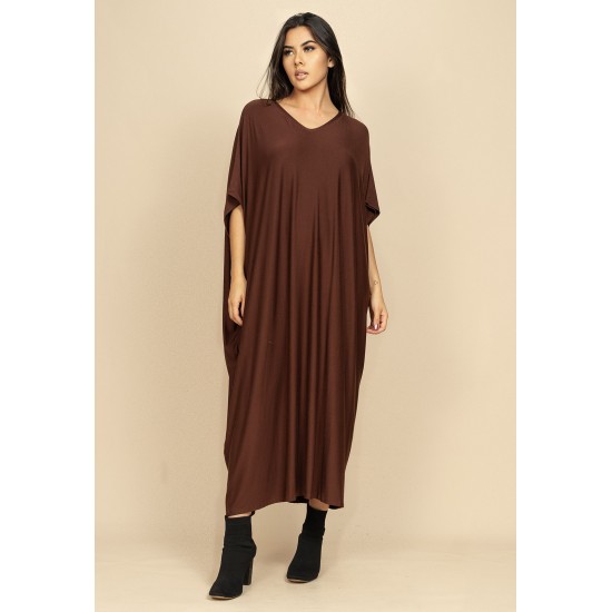 Vestido Kaftan Malha Saruel Marrom
