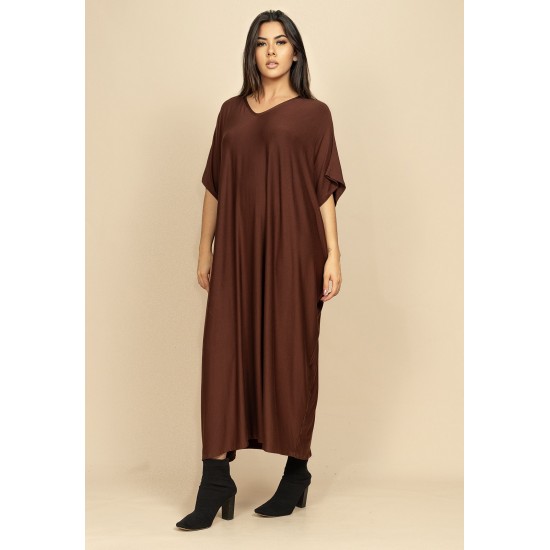 Vestido Kaftan Malha Saruel Marrom
