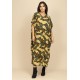 Vestido Kaftan Malha Saruel Estampa Folhas de Outono