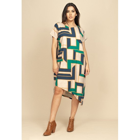 Vestido Midi Malha Assimétrico Estampa Chapada de Areia