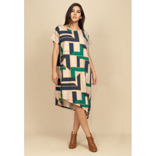 Vestido Midi Malha Assimétrico Estampa Chapada de Areia