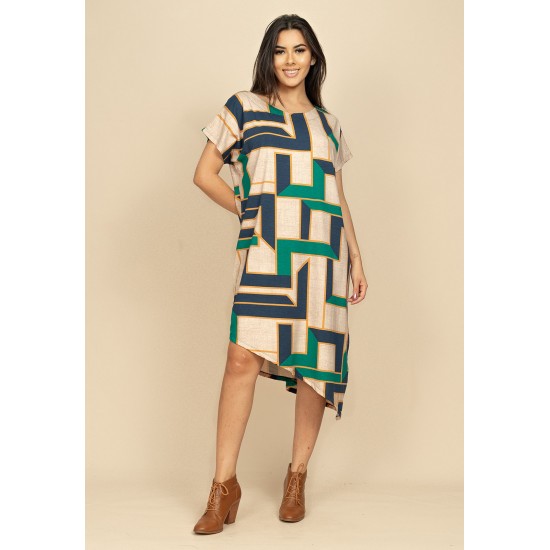 Vestido Midi Malha Assimétrico Estampa Chapada de Areia