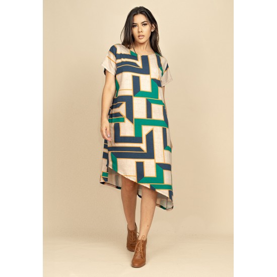 Vestido Midi Malha Assimétrico Estampa Chapada de Areia