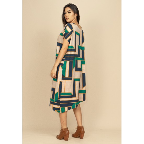 Vestido Midi Malha Assimétrico Estampa Chapada de Areia