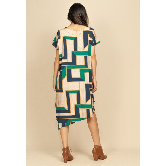 Vestido Midi Malha Assimétrico Estampa Chapada de Areia