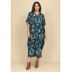 Vestido Kaftan Malha Saruel Estampa Hibisco Blue