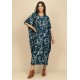 Vestido Kaftan Malha Saruel Estampa Hibisco Blue