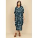 Vestido Kaftan Malha Saruel Estampa Hibisco Blue