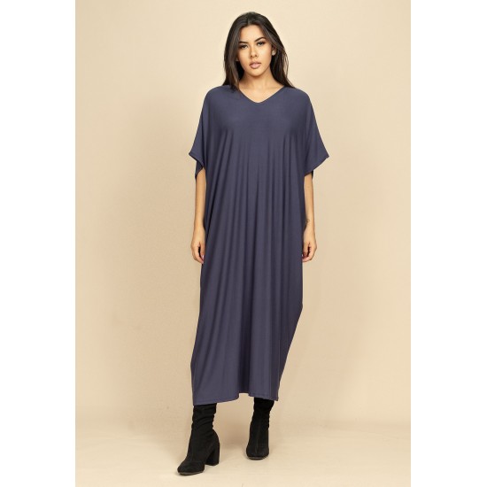 Vestido Kaftan Malha Saruel Azul Marinho