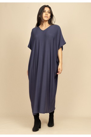 Vestido Kaftan Malha Saruel Azul Marinho