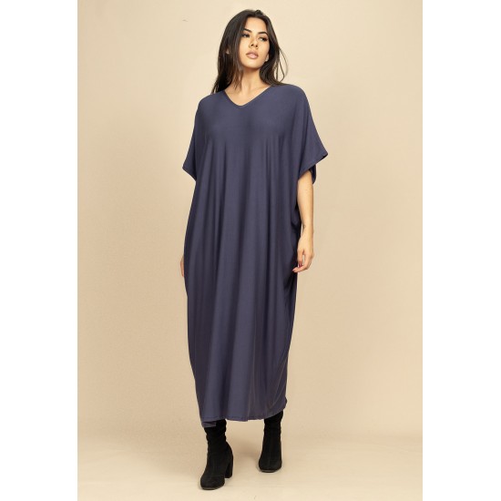 Vestido Kaftan Malha Saruel Azul Marinho