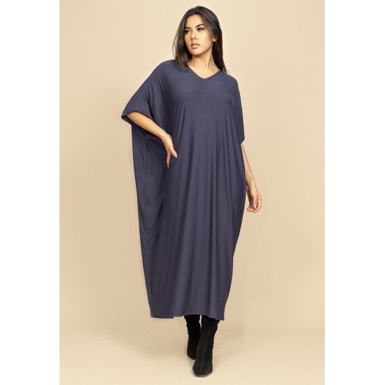 Vestido Kaftan Malha Saruel Azul Marinho