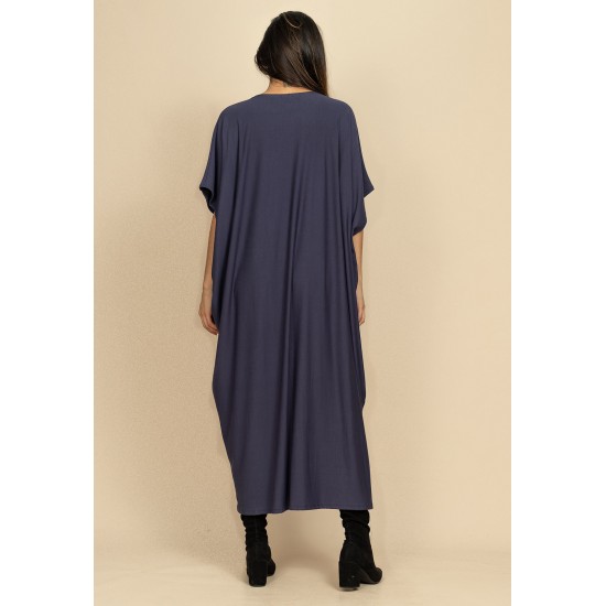 Vestido Kaftan Malha Saruel Azul Marinho