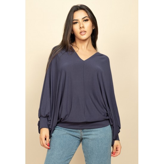 Blusa Moicana Malha Morcego Azul Marinho