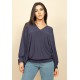 Blusa Moicana Malha Morcego Azul Marinho