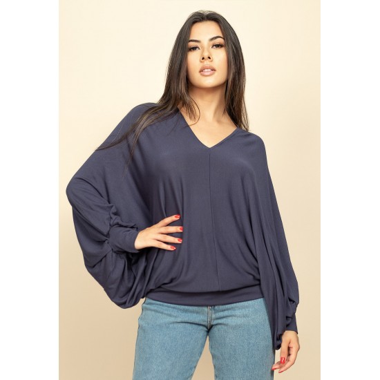 Blusa Moicana Malha Morcego Azul Marinho