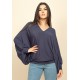 Blusa Moicana Malha Morcego Azul Marinho