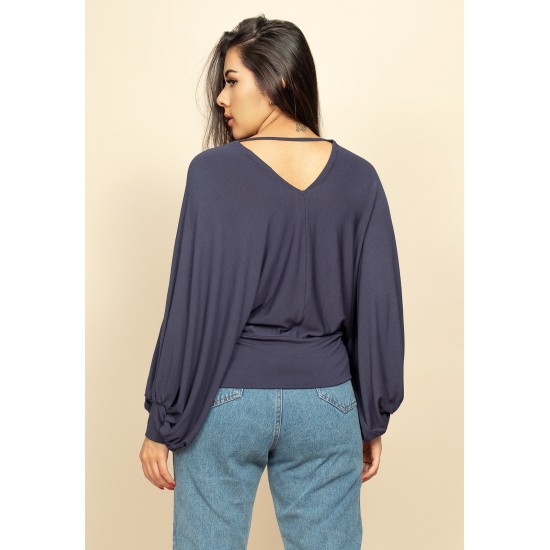 Blusa Moicana Malha Morcego Azul Marinho