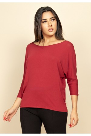Blusa Morcego Ampla Manga 3/4 Bordô