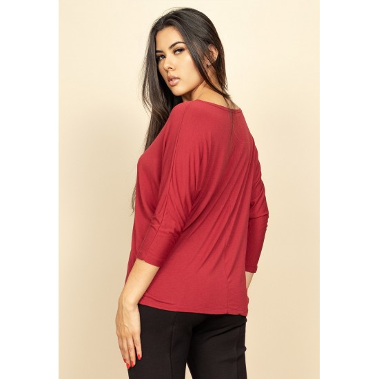 Blusa Morcego Ampla Manga 3/4 Bordô