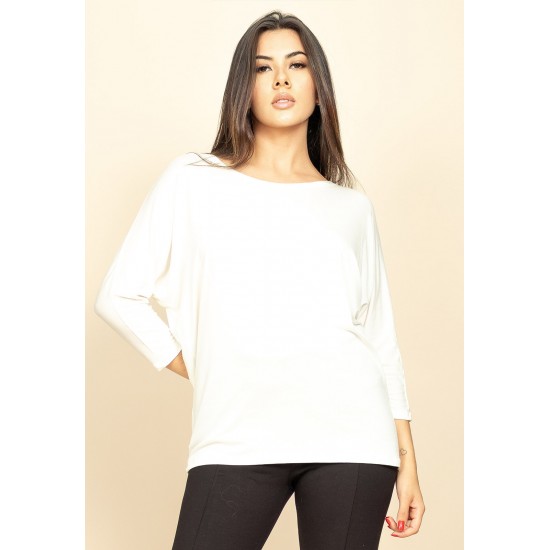 Blusa Morcego Ampla Manga 3/4 Off White