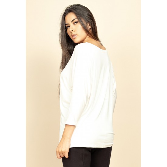 Blusa Morcego Ampla Manga 3/4 Off White