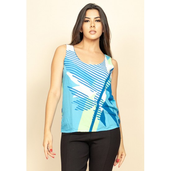 Blusa Regata Nhambu Viscose Estampa Brasil Tropical