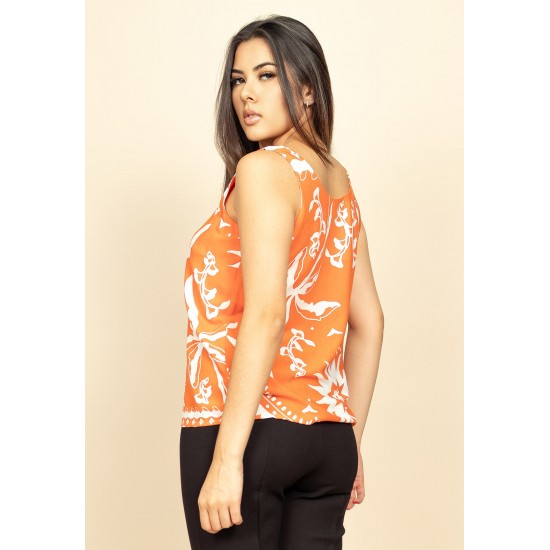 Blusa Regata Nhambu Viscose Estampa Alagoas Laranja