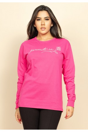 Camiseta de Algodão Manga Longa Permita-se Rosa