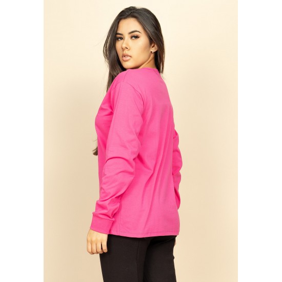 Camiseta de Algodão Manga Longa Permita-se Rosa