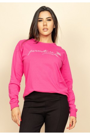 Camiseta de Algodão Manga Longa Permita-se Rosa
